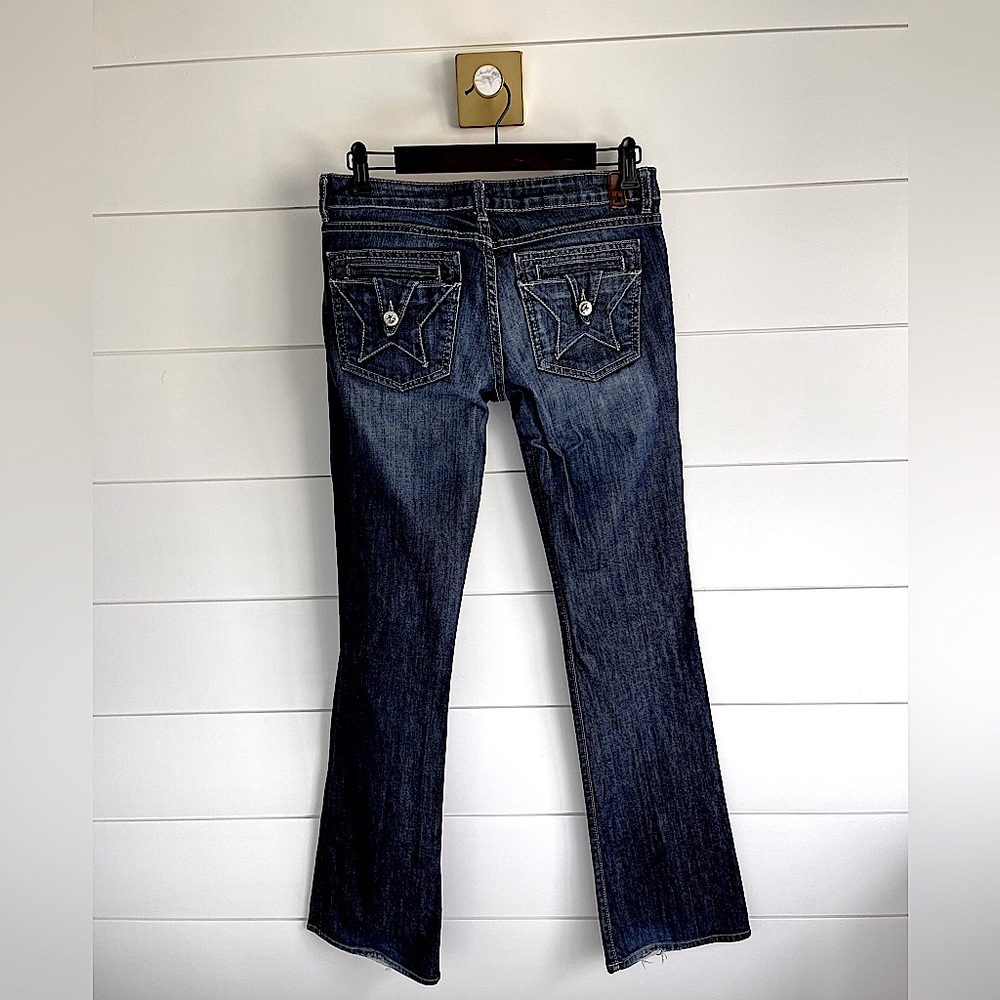 GSTAR People’s Liberation RAW Denim DarkBlue Low Rise Bootcut /Flare Jeans sz 28